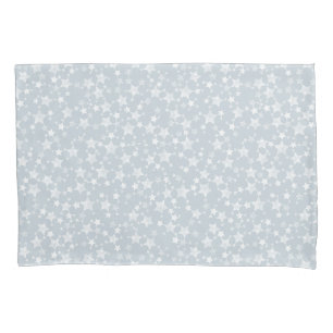 White on Dusty Blue Lino Print Stars Pattern Pillowcase