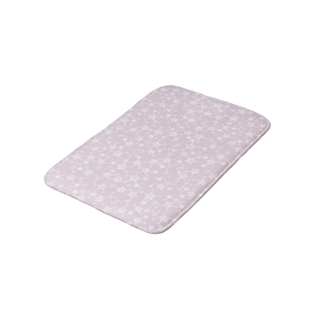 White on Dusty Pink | Lino Print Stars Pattern Bath Mat (Angled)