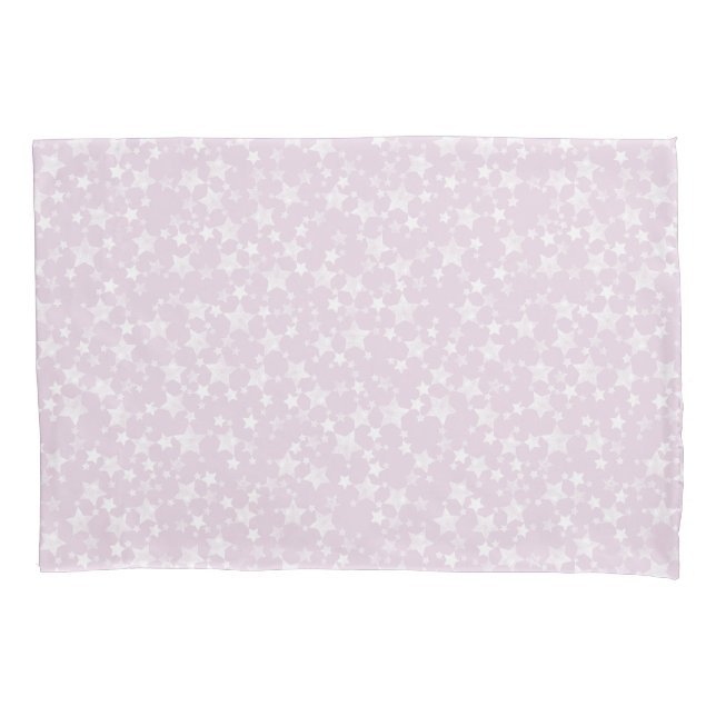White on Dusty Pink | Lino Print Stars Pattern Pillowcase (Front-Left)