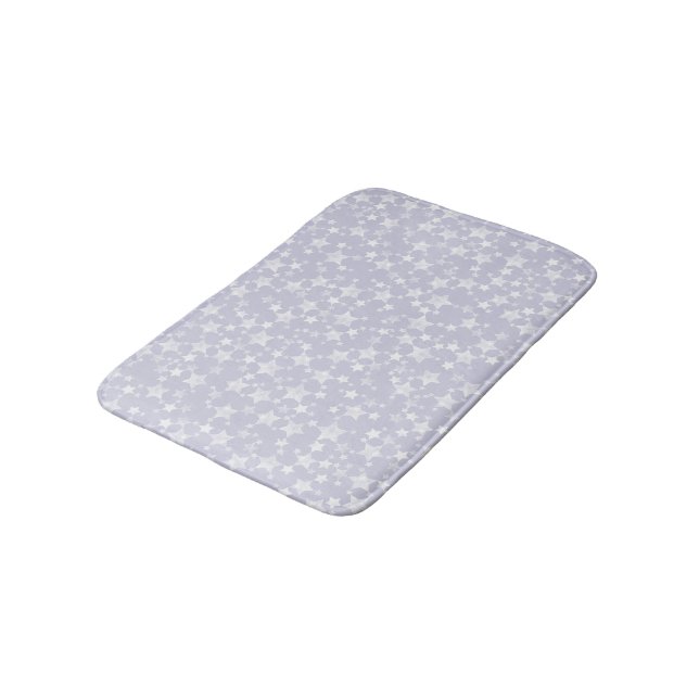 White on Dusty Purple | Lino Print Stars Pattern Bath Mat (Angled)
