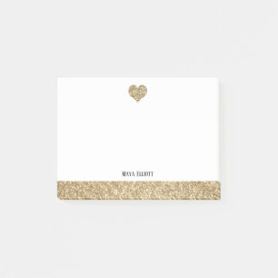 White on Gold Faux Glitter Heart & Border w/ Name Post-it Notes
