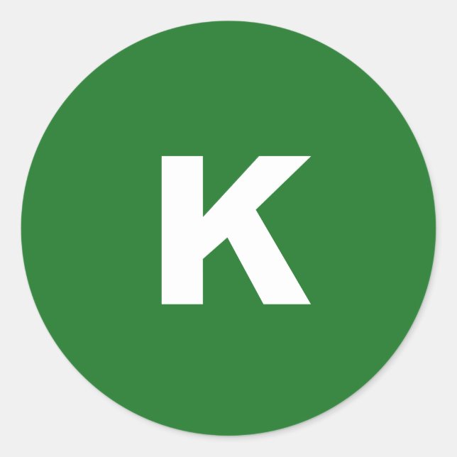 White on Green Minimalist Monogram Classic Round Sticker (Front)