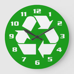 WHITE ON GREEN RECYCLE LARGE CLOCK
