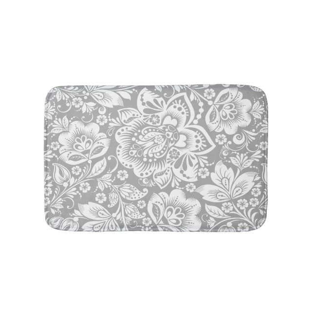 White On Grey Baroque Damasks Bath Mat (Front)