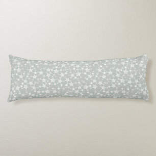 White on Grey-Green Lino Print Stars Pattern Body Cushion