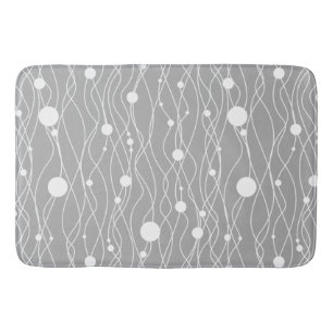 White On Grey Modern Swirly Lines & Dots Bath Mat