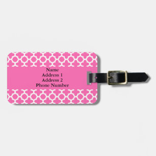 White on Hot Pink Quatrefoil Pattern Luggage Tag