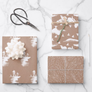 White on Kraft Trees, Birds and Foliage Wrapping Paper Sheet