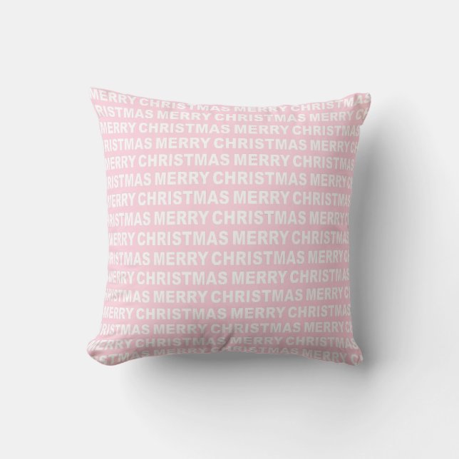 White on Light Pink Christmas Typography Cushion (Front)