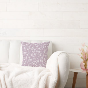 White on Mauve   Lino Print Stars Pattern Cushion