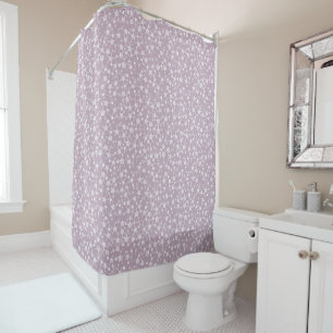 White on Mauve   Lino Print Stars Pattern Shower Curtain