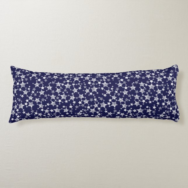 White on Midnight Blue | Lino Print Stars Pattern Body Cushion (Front)