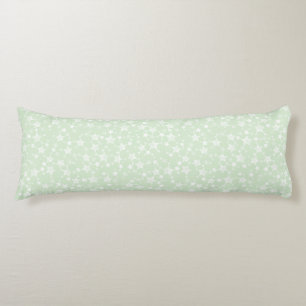 White on Mint Green   Lino Print Stars Pattern Body Cushion