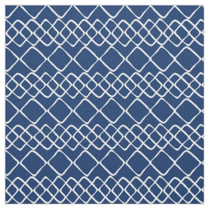 White on Navy Blue Diamond Tiles Fabric