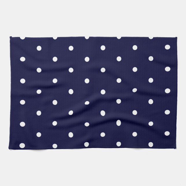 White on Navy Polka Dots Tea Towel (Horizontal)