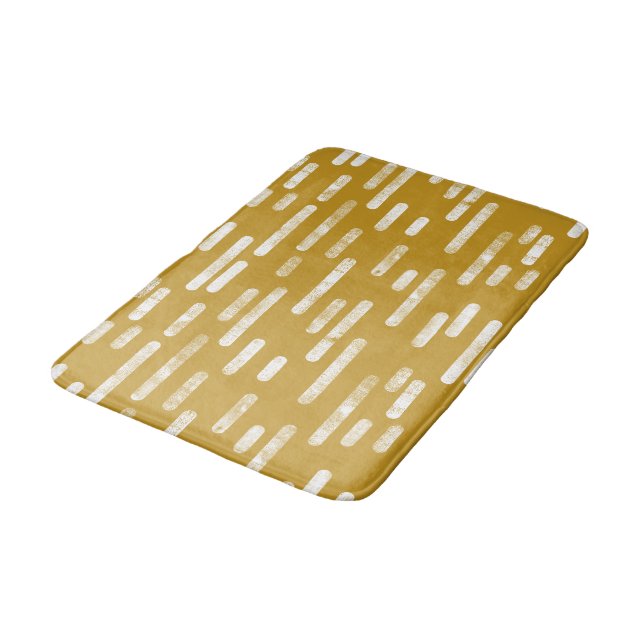 White on Old Gold Rounded Lines Pattern Bath Mat (Angled)