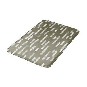 White on Olive Green Rounded Lines Pattern Bath Mat