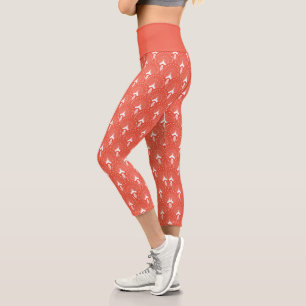 White on orange art-deco pattern capri leggings