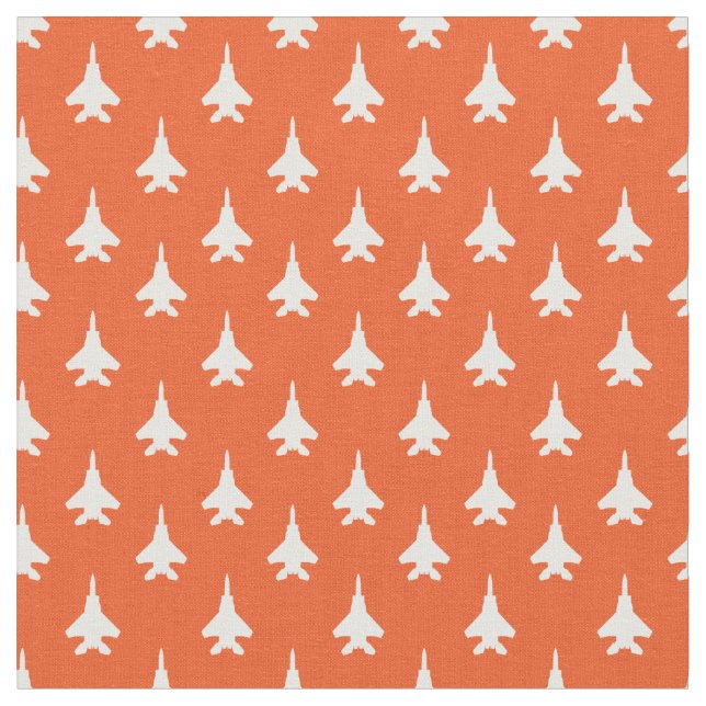 White on Orange F-15 Eagle Fighter Jet Pattern Fabric (Close Up)