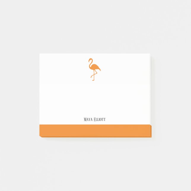 White on Orange Flamingo & Border with Name Post-it Notes (Front)