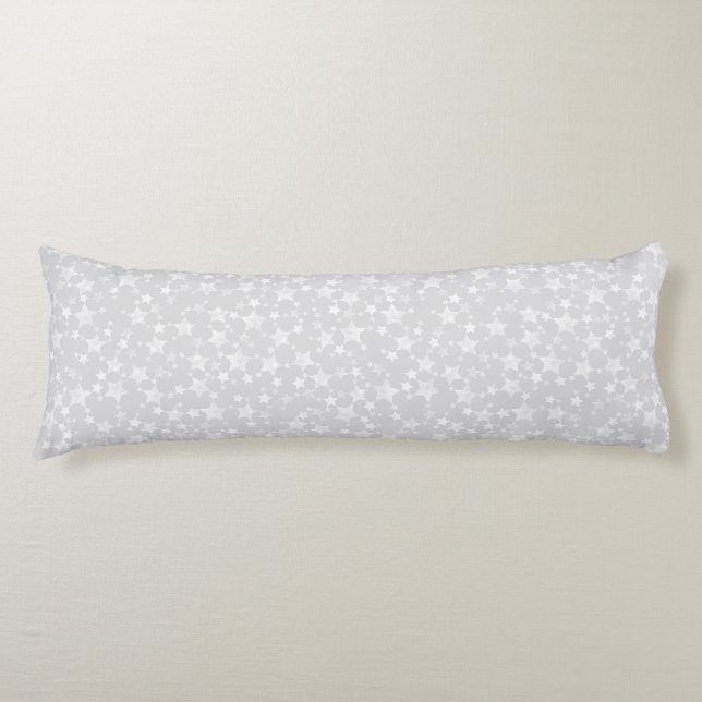 White on Pale Grey | Lino Print Stars Pattern Body Cushion (Front)
