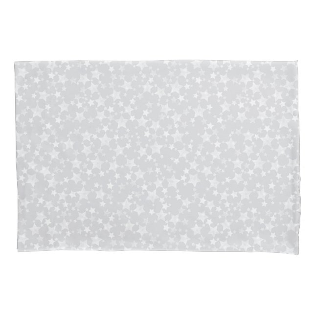 White on Pale Grey | Lino Print Stars Pattern Pillowcase (Front-Left)