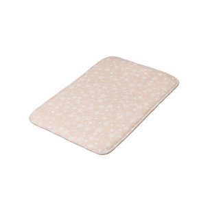 White on Peach/Apricot   Lino Print Stars Pattern Bath Mat