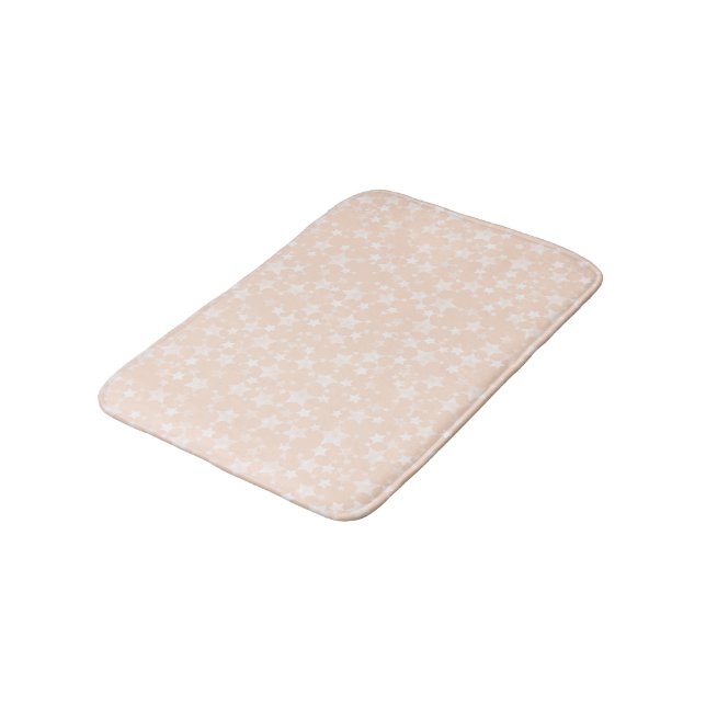 White on Peach/Apricot | Lino Print Stars Pattern Bath Mat (Angled)