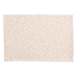 White on Peach/Apricot Lino Print Stars Pattern Pillowcase