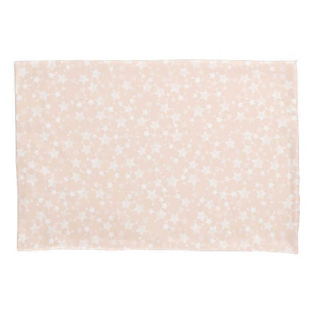 White on Peach/Apricot | Lino Print Stars Pattern Pillowcase (Front-Left)