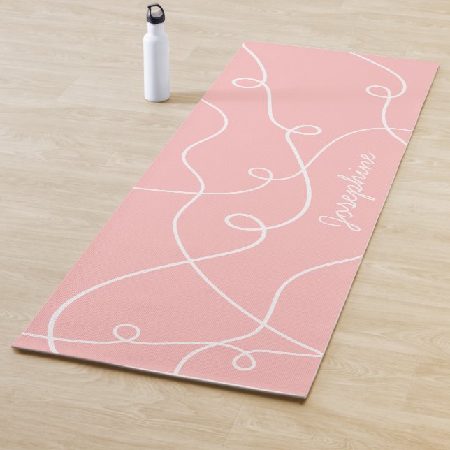 White On Pink Geometric Loops Pattern And Name Yoga Mat (In Situ)