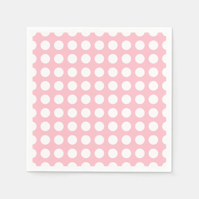 White on Pink Large Horizontal Polka Dots Paper Napkin (Front)