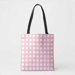 White on Pink Large Horizontal Polka Dots Pattern Tote Bag
