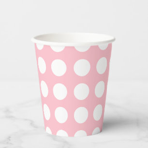 White on Pink Large Size Horizontal Polka Dots Paper Cups