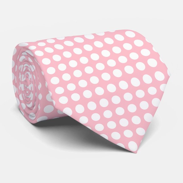 White on Pink Large Size Horizontal Polka Dots Tie (Rolled)
