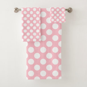 White on Pink Large Size Polka Dots Bath Towel Set