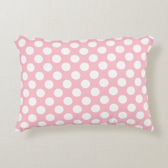 White on Pink Large Size Polka Dots Decorative Cushion (Front)