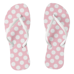 White on Pink Large Size Polka Dots Flip Flops