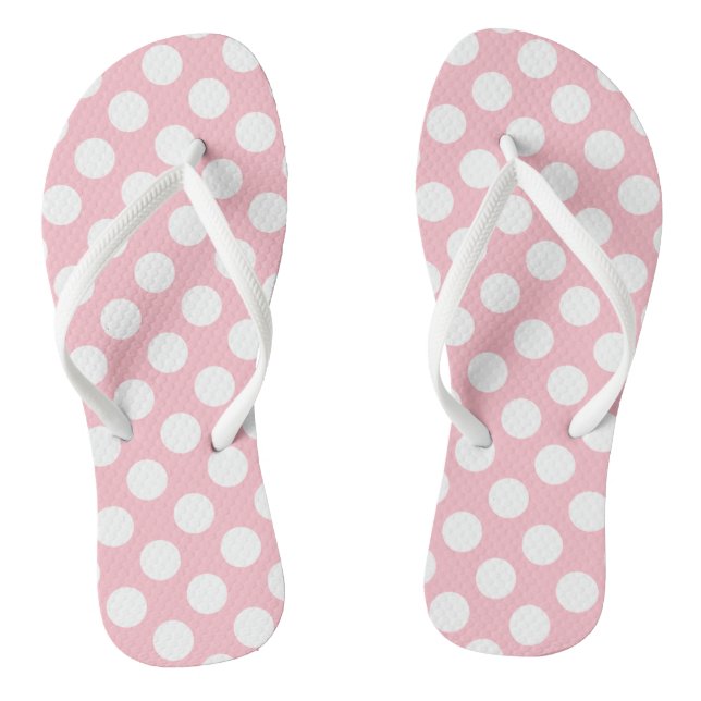 White on Pink Large Size Polka Dots Flip Flops (Footbed)