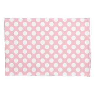White on Pink Large Size Polka Dots Pillowcase