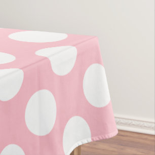 White on Pink Large Size Polka Dots Tablecloth