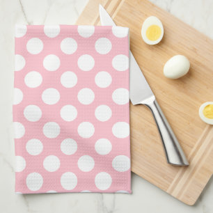 White on Pink Large Size Polka Dots Tea Towel