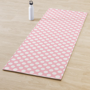 White on Pink Large Size Polka Dots Yoga Mat
