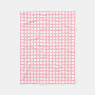 White on Pink Medium Size Horizontal Polka Dots Fleece Blanket