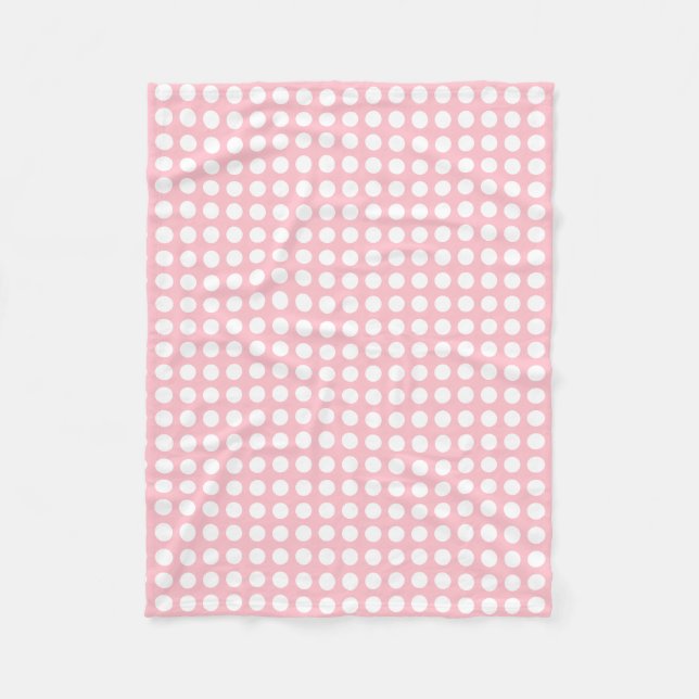 White on Pink Medium Size Horizontal Polka Dots Fleece Blanket (Front)
