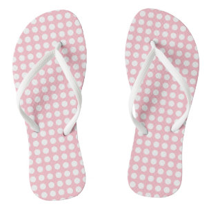 White on Pink Medium Size Horizontal Polka Dots Flip Flops