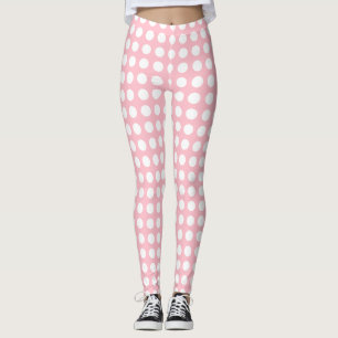 White on Pink Medium Size Horizontal Polka Dots Leggings