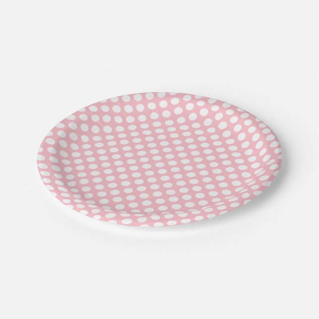 White on Pink Medium Size Polka Dots Paper Plate (Angled)