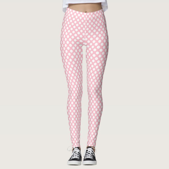 White on Pink Small Size Polka Dots Leggings (Front)