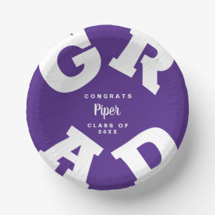 White on Purple Graduation Personalised Paper Plate